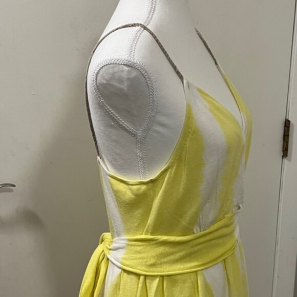Anthropologie Moth Yellow White Sundress Spaghetti Strapped Midi Dress Sz L - Picture 5 of 12